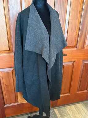 L.K. Bennett Wool Blend Long Open Waterfall Cardigan Coatigan Sweater Pockets M